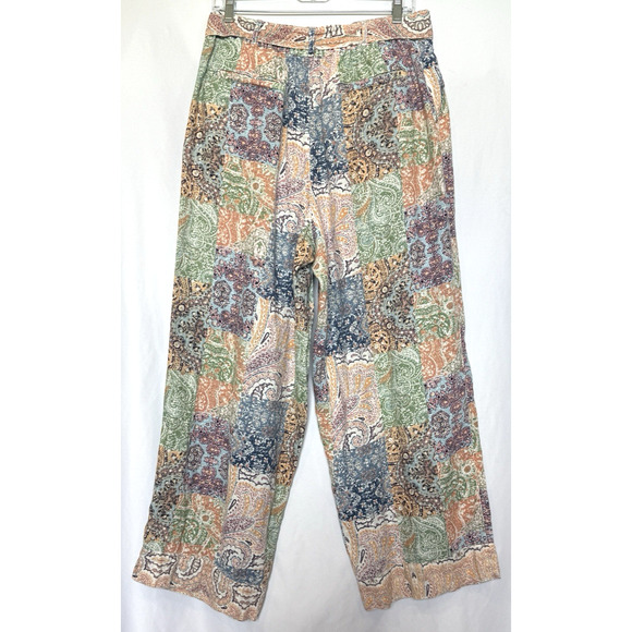 Rachel Zoe Womens Linen Resort Patchwork Wide Leg Pants Size L Prep Beach Paisle - Picture 7 of 13